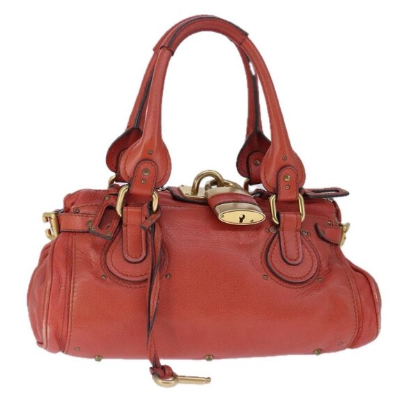 Chloe Paddington Hand Bag Leather Red Gold Silver Auth - Picture 2 of 16